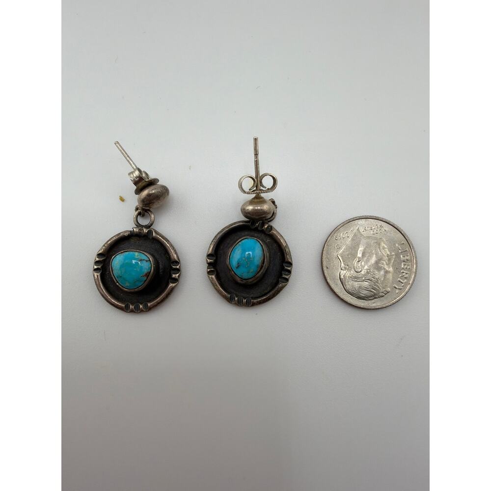 Vintage Navajo Inspired Sterling Silver Turquoise Earrings - Picture 3 of 3